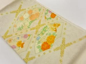 襷に地紙・花葉模様織出し名古屋帯